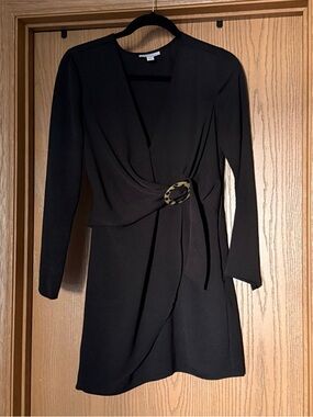 Top Shop Long Sleeve Black Wrap Dress